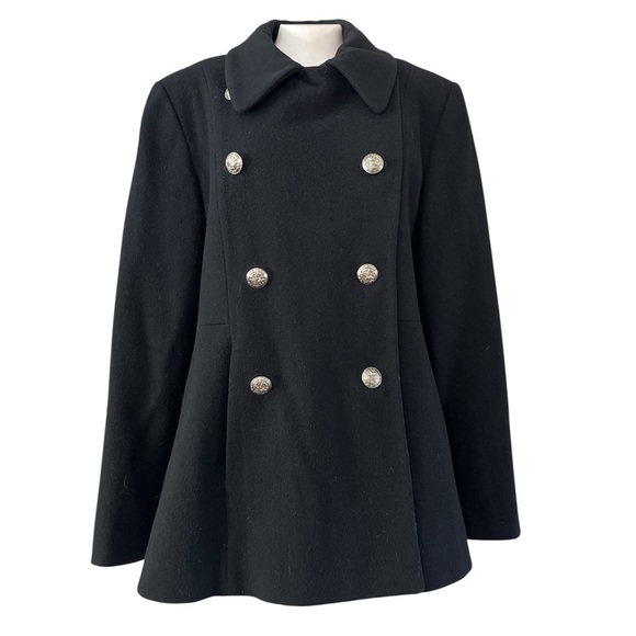 Perry Ellis Vintage Black Wool Military Peacoat Jacket Women’s Size 10 - Picture 1 of 16